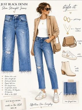 Just Black Light Blue Distressed Straight Leg Jeans